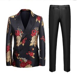 2022 Luxe Floral Fashion Prom Dress Custom Made Double Breasted Men Past for Wedding Slim Fit Fit Groom Party Tuxedos Costume Homme