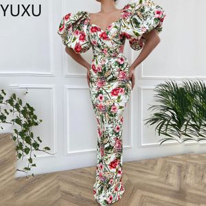 2022 Luxe bloemen Mermaid avondjurken kralen Lange print High Split Birthday Party Prom -jurken