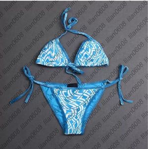 Bikini de lujo Traje de baño dividido Gradiente Conjunto de bordado sexy Letras de marca Trajes de baño Diseñador Cadena de metal Damas de alta calidad sin espalda