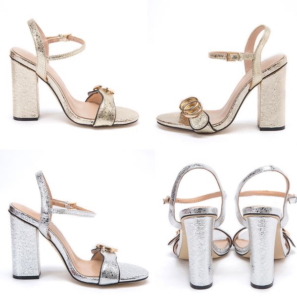 2022 luxe haute qualité été en cuir véritable femmes sandale chaussures à talons hauts bloc talon fête chaussures de mariage dames or chaussures