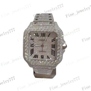 2022 Luxury Iced Out Diamond Square Watch Moisanite Watch Mens Diamond Diamant Mécanique montre la date