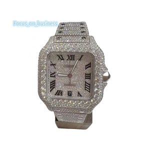 Montre de luxe en diamant glacé pour hommes, montre-bracelet carrée en Moissanite, mécanique, pour Date, 2022