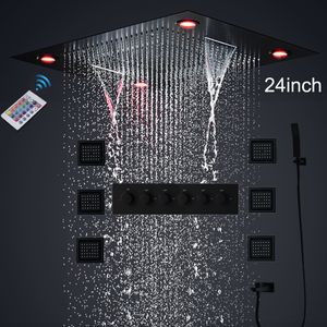 2022 LED LED LED SORTIE SALLE DE SOCIÉTÉ 24 pouces Large cascade de pluie de pluie Pousse de douche Thermostatic Valve Bath Bath Bath Tap