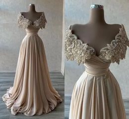 2022 Luxe off schouderavond prom jurken sexy chiffon a-line kralen kant-appliqued formele feestjurk op maat gemaakt bc11949