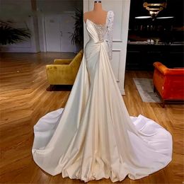 2022 luxe perles sirène robe de mariée perles col en V satin à manches longues robes de mariée élégantes robes de mariée robes de mariée C0323