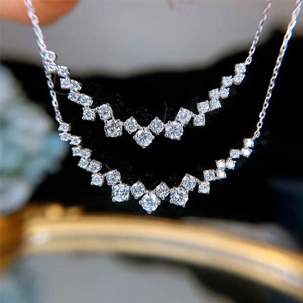 2022 Collier pendentif de luxe étincelant femmes fille bijoux en argent sterling 925 taille ronde blanc CZ diamant pierres précieuses promesse clavicule cadeau féminin N014