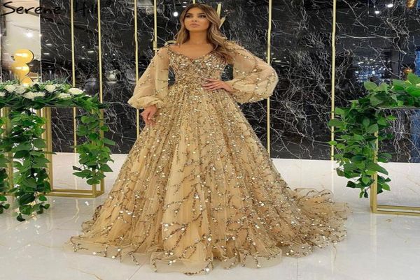 2022 Luxe Paillettes Robe De Bal Robes De Bal Chérie Dentelle Applique Perlée Longue Robe De Soirée Etage Longueur Arabe Quinceanera Dre1460881