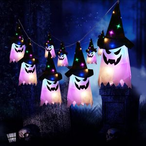 Halloween -decoratie led flitsende licht gypsophila spookfestival verkleed gloeiende tovenaar spook hoed lamp decor hangende lantaarn c0811g03