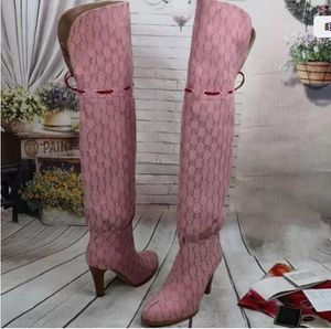 2022 bottes de créateurs de luxe 9cm talons hauts en cuir de vachette chaussures en toile cuissardes femmes 24 pouces tenue décontractée taille 35-42 avec boîte et étiquette SacsSacs