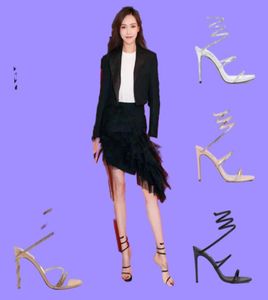 2022 Margot Jewel Sandals Snake Twining Elegant Sandal Cleo Stiletto High Heel Rene Caovilla Crystal Gold Gold Rhinestone Dress Shoes S3014534