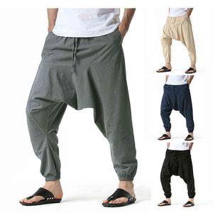 2022 hommes Baggy coton lin Harem pantalon hommes hip-hop large jambe pantalon mâle décontracté Vintage Joggers pantalon Pantnes Hombre L220706