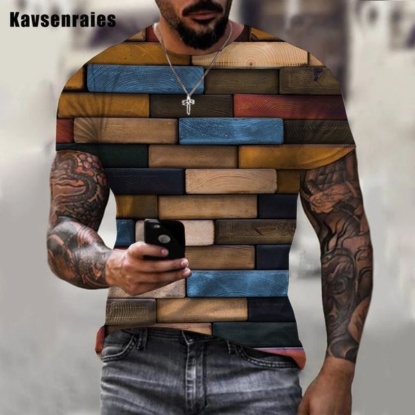 2022 hommes décontracté mur de briques surdimensionné T-shirt mode coloré mur de pierre imprimé 3D T-shirt pour hommes de haute qualité été