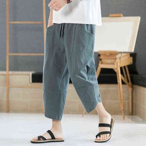 2022 mannen Chinese stijl katoenen linnen harembroek heren retro streetwear strand kalf-lengte broek mannelijke casual zomerse broek l220706