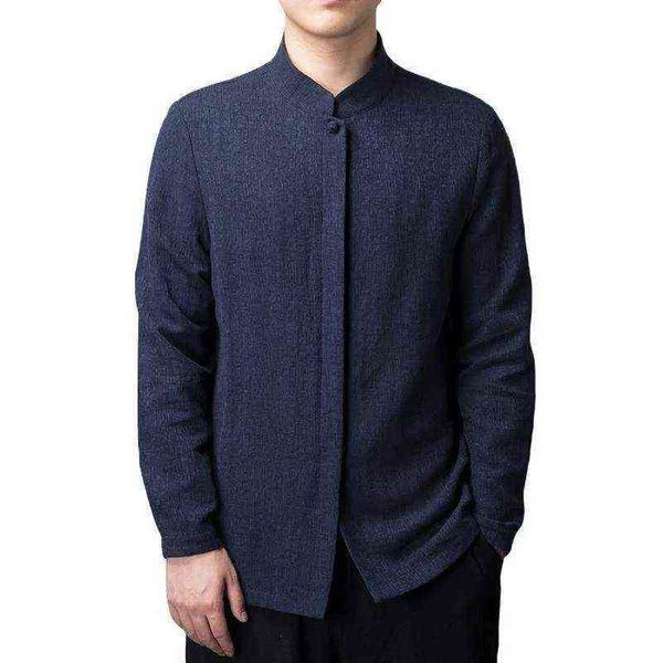 2022 hommes style chinois coton lin à manches longues chemises hommes vêtements rétro Tang costume col montant haut grande taille vêtements mâle L220706