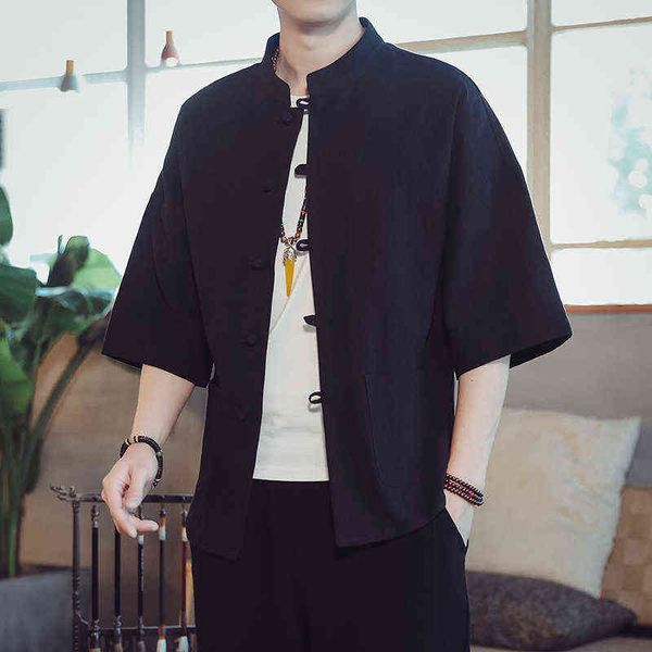 2022 Hommes Style Chinois Hanfu Chemise Hommes Tops Tang Costume Linge Solide Traditionnel Kung Fu Chemises Mâle Coton Kimono Chemises M-5XL L220706