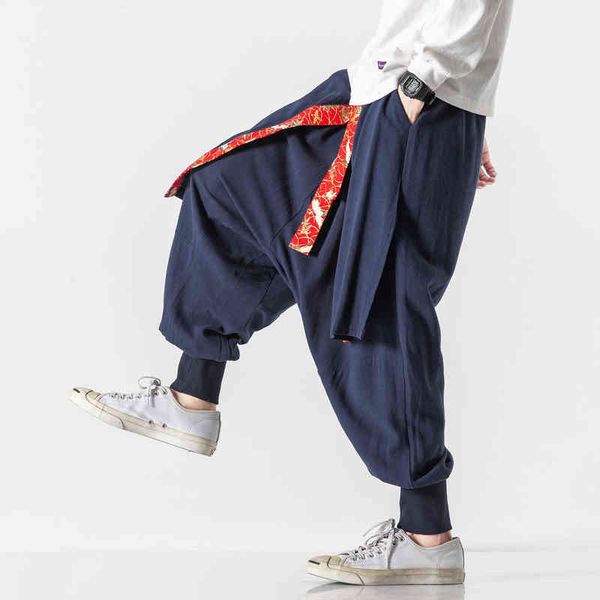 2022 Hommes Style chinois Sarouel Hommes Coton Lin Joggers Hanfu Pantalon Mâle Tai Chi Kung Fu Lâche Épissé Pantalon Large L220706