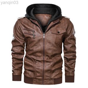 2022 MANNEN afneembare hoodie pu lederen jas jeugd casual motorfiets lederen jas Europees maat L220801