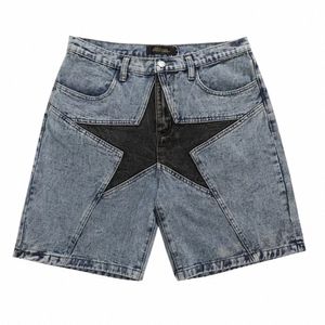 2022 Hommes Jeans Designer Pentagram Patchwork Denim Shorts Shorts américains Hommes Femmes Hip-Hop Streetwear Shorts Mens Street Wear w72y #