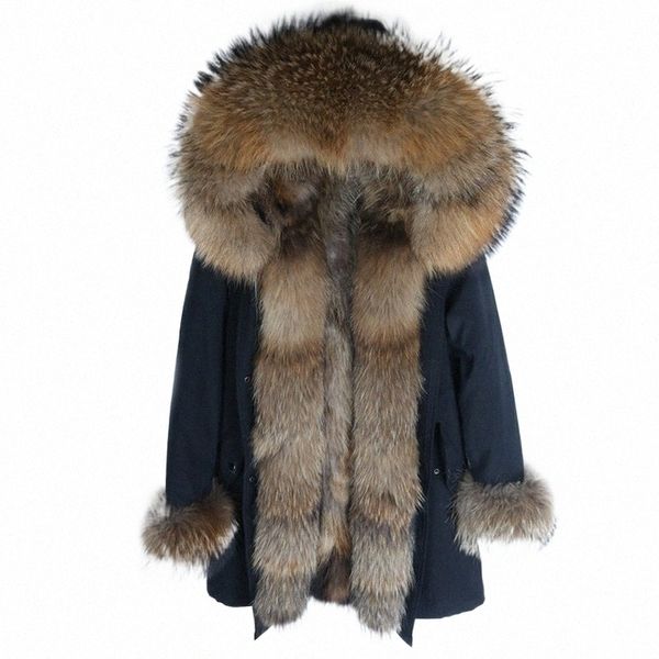 2022 Hommes Lg épais Parka surdimensionné col de fourrure de racco manteau de fourrure véritable doublure de fourrure de racco naturelle m neige vêtements d'extérieur veste d'hiver b7w2 #