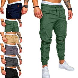 2022 MANNEN BROEK Joggers Zietbroek Casual Male sportkleding Solid multi-pocket vrachtbroek Hip Hop Harem Pants Slim Fit G220713