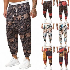 2022 Mannen Print Harembroek Zomer Koele Straat Elastische Taille Broek Mannelijke Jogger Joggingbroek Chinese Stijl Losse Oversized Broek B7US #