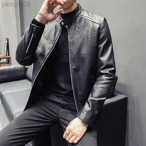 2022 Heren Autumn Nieuwe PU Leather Jacket Jeugd Stand-Up Kraag Slim Fit Leather Jacket L220801