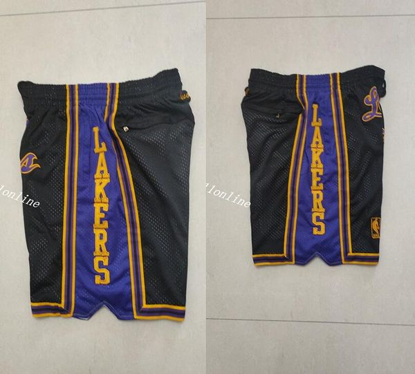 2022 Équipe de basket-ball pour hommes Throwback Shorts cousus Pantalons avec taille élastique en taille S- 2XL Mode Style Vintage Noir Violet Golden Shorts En Gros