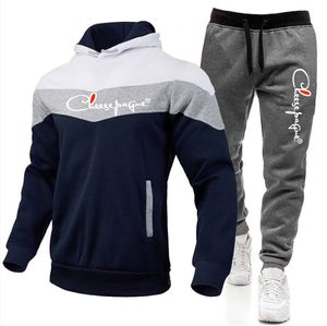 2022 Herenmerk Patchwork Trainingspakken Casual Jogging Pak / Set Outdoor Pak Katoenen Jas + Zwart Sweatpant 2pcs Plus Size S-3XL