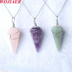 2022 Herenkegel Roestvrijstalen draadomslagketen Hanger Pendulum Paar Stone Quartzs Crystal Necklace BO986