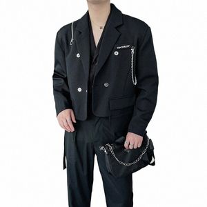 Veste courte coréenne Fiable pour hommes, manteau décoratif avec fermeture éclair, beau homme, col rabattu, hauts courts, 138D #, 2022