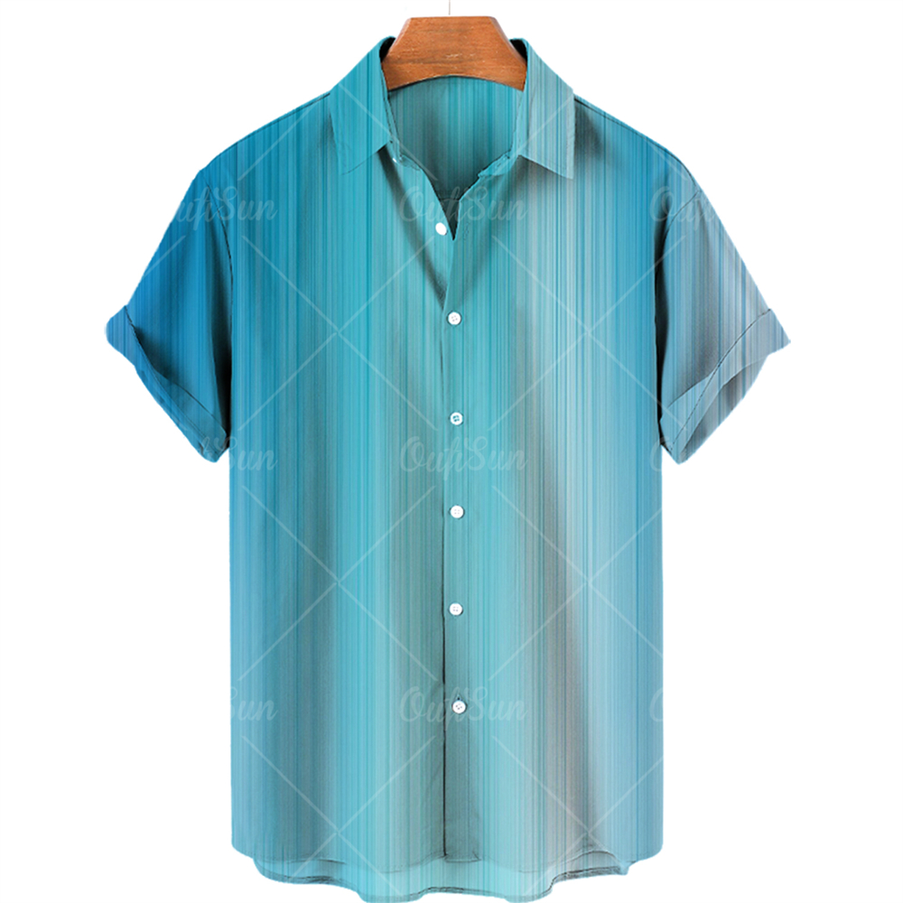 2022 Camisa casual de manga curta de grande porte masculina gradiente de impressão 3D Hawaiian Fancy Cirche Lapeel Single Bastested Beach Top