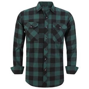 2022 Men's Plaid Flannel Shirt Spring Autumn Male Regular Fit Casual Long-Sleeved Shirts For (USA SIZE S M L XL 2XL) 220222