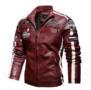 Chaqueta de PU para hombre, chaquetas de cuero de lana informales, abrigos de motociclista a la moda, ropa de marca para otoño e invierno, 2022