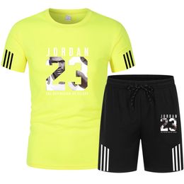 Ropa deportiva para hombre, traje deportivo de 2 piezas de color sólido, camiseta de manga corta, pantalones cortos, traje de baile informal, 2022