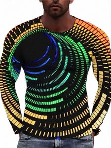 2022 Hommes d'été Lg manches Tech Swirl Digital Informati 3D Impression T-shirt pour hommes Harajuku Fi Streetwear Pull G45r #