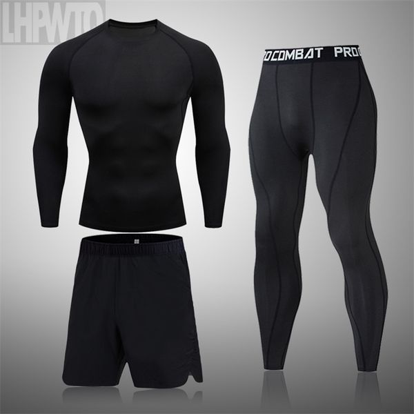 2022 traje de ropa interior térmica para hombres MMA Rashguard Fitness Leggings deportivos ropa de compresión de color sólido 211108