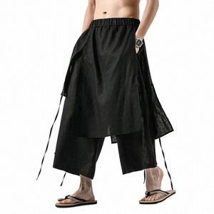 2022 Hommes Pantalons à jambes larges Hommes Cott Lin Joggers Pantalons lâches Homme Style chinois Pantalons décontractés Mâle Couleur Solide Pantalon de survêtement 5XL 73Dy #