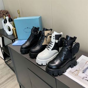 2022 Hommes Femmes Rois Bottes Designers Cheville Martin Boot Cuir Nylon Pochette amovible Bootie Militaire Chaussures de combat d'inspiration Taille 35-45