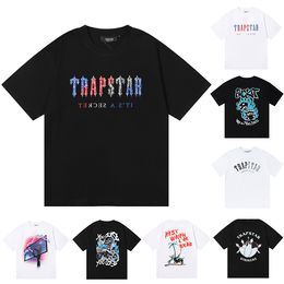 2023 Trapstar London Camiseta Cofre Blanco-Azul Color Toalla Bordado Camisas para hombre Camisas casuales de calle Diseñador Trapstars Manga corta Hip Hop Streetwear Tops
