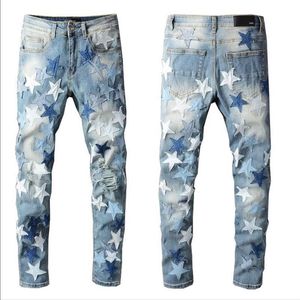 2022 Jeans pour hommes hip hop high street mode rétro déchiré pli couture designer woemns moto équitation slim fit ca217e