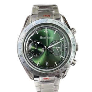 2022 herenhorloge groen gezicht convex glas VK quartz uurwerk volledig werkende chronograaf zwaar satijnloos staal ontwerper mannelijk polshorloge229i