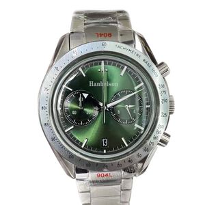 2022 herenhorloge groen gezicht convex glas VK quartz uurwerk volledig werkende chronograaf zwaar satijnloos staal ontwerper mannelijk polshorloge268c