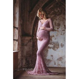 2022 robes de sirène pour séance photo en dentelle maxi maxie robe de maternité de l'épaule sexy femme de grossesse robe photographie de photographie l2405