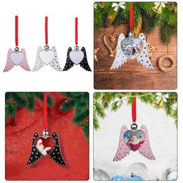 2022 Metal Heat Transfer Angel Wings Christmas Decoratie Blanco Red String Heart Vorme Hangdoek Gift