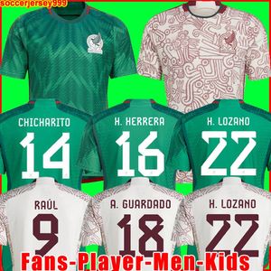 2022 México Fútbol Jersey Fans Versión del jugador H Lozano Chicharito G Dos Santos 22 23 Camisa de fútbol Guardado Tops Men Kids Uniforms 209B