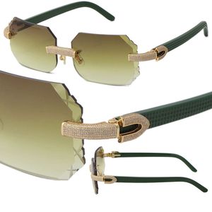 2022 Lunettes de soleil sans monture en diamant micro-pavé Nouveau modèle Lentille Lunettes de soleil de conduite de luxe Rocks Mix Plank Cadre en métal Homme et Femme Or 18 carats Vintage Lunettes Taille: 58