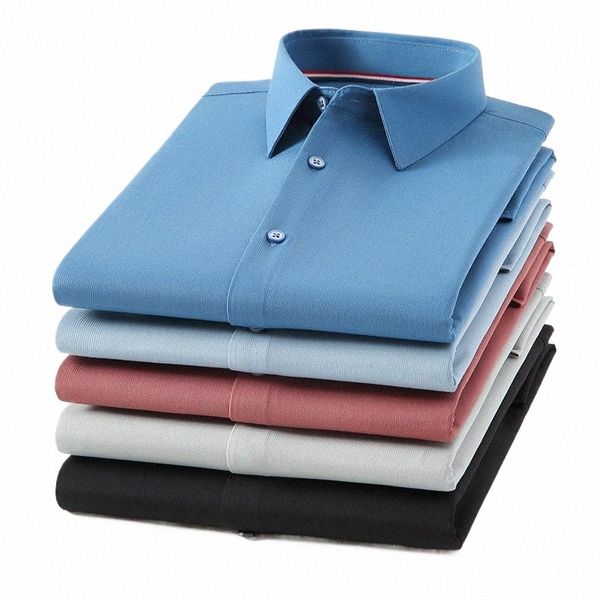 2022 Material de microfibra Camisa de manga larga para hombres Camisa blanca Camisa ajustada Camisa para hombres Tendencia N-IR Profial Casual Color puro K96D #