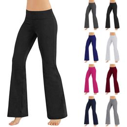 2022 taille moyenne Flare pantalon pour femmes ventre contrôle entraînement pantalons longs élastique décontracté Streetwear mode Leggings bas