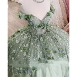 2022 Mint Green Quinceanera-jurken Borduurwerk Appliques Lace-Up Corset Ball Jurk Princess Sweet 16 15-jarige meid Vestidos de 15 anos xv
