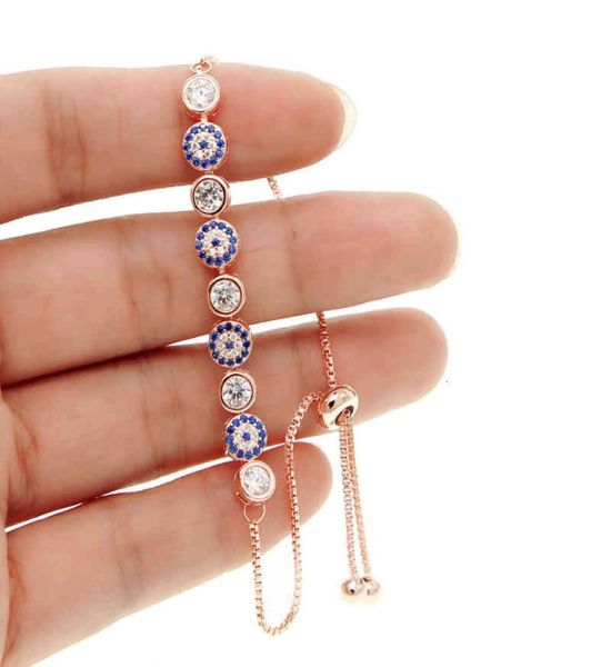 2022 Mix 3 Color Gold Rose Silver 5 mm Sparking AAA CZ Evil Eye Link Chain Girl Femmes Turc Jewelry Pave Bracelet8425616